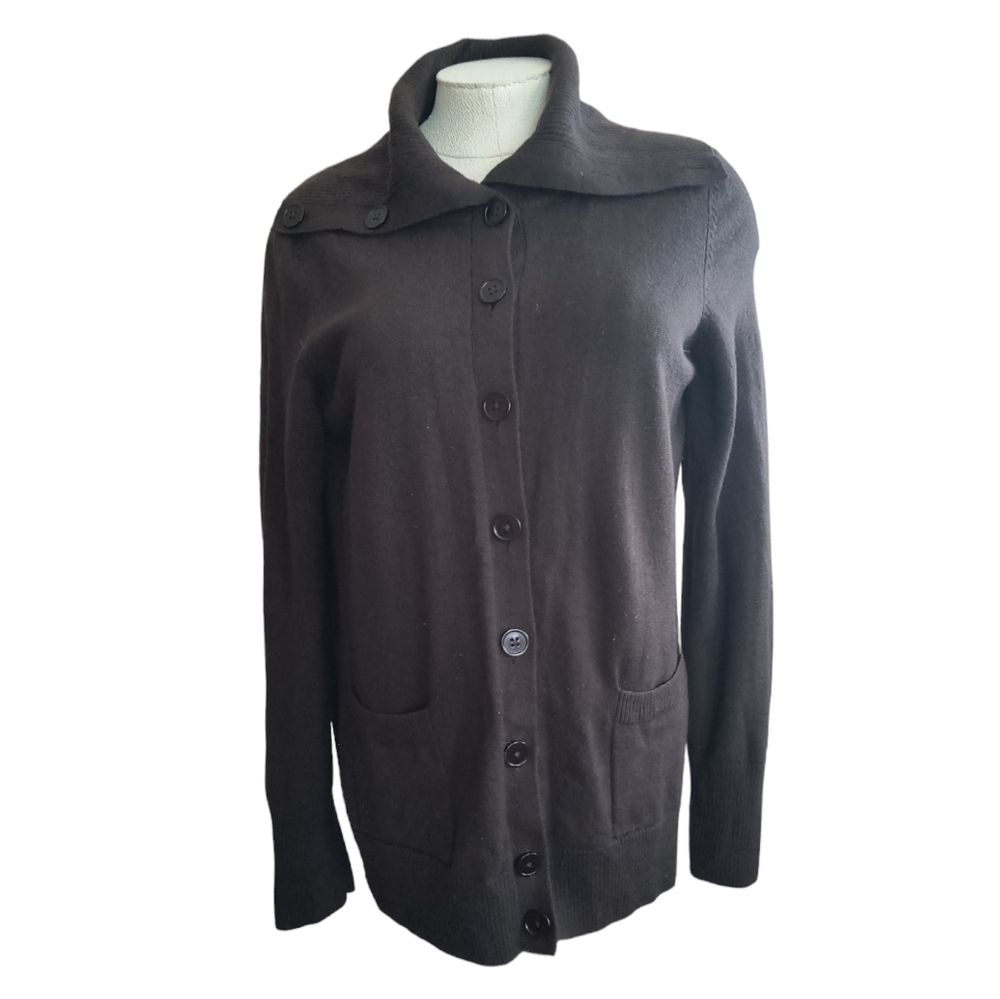 Talbots Pure Merino Wool Brown Button Front Cardigan Size L